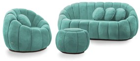 Sofá 2 Lugares com Puff e Poltrona Giratória Orgânica Cloud Bouclê E03 - D'Rossi - Azul Turquesa
