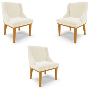 Kit 3 Cadeiras Decorativas Sala de Jantar Base Fixa de Madeira Firenze Veludo Bege/Castanho G19 - Gran Belo