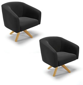 Poltrona Decorativa Giratória MA30 Kit 2 Stella Suede Preto D03 - D'Rossi