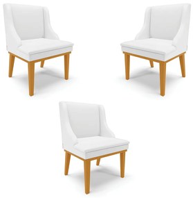 Kit 3 Cadeiras Decorativas Sala de Jantar Base Fixa de Madeira Firenze PU Branco Fosco/Castanho G19 - Gran Belo