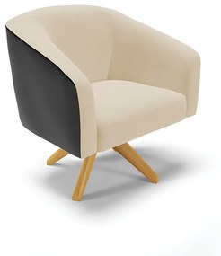 Poltrona Decorativa Giratória MA30 Stella Preto/Linho D03 - D'Rossi - Bege A27