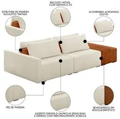 Sofá Ilha Modular Living com Puff 252cm Georgia K04 Bouclê Bege/Carame