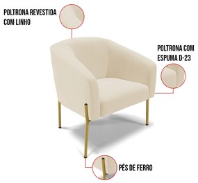 Cadeira Sala de Jantar Pé de Ferro Dourado kit 2 Stella Linho D03 - D'Rossi - Bege