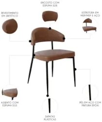 Cadeira de Jantar Estofada Kit 4 Chloe M25 Sintético Marrom - Mpozenat