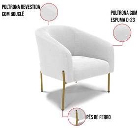 Poltrona Decorativa Pé de Ferro Dourado Stella Bouclê D03 - D'Rossi - Off White