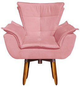 Poltrona Giratória Opala Suede Rose Base Pés Palito 25 cm - D'Rossi