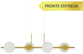 Pendente Botton Small Retângular 80X26Cm Alumínio E Globo Ø12Cm Fosco... (DOURADO BRILHO, FOSCO)