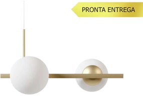 Pendente Botton Small Retângular 80X26Cm Alumínio E Globo Ø12Cm Fosco... (CHAMPANHE, FOSCO)