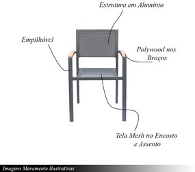 Kit 5 Cadeiras Área Externa com Tela Mesh Mangue de Alumínio Grafite G56 - Gran Belo