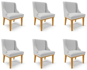 Kit 6 Cadeiras Decorativas Sala de Jantar Base Fixa de Madeira Firenze Linho Cinza/Castanho G19 - Gran Belo