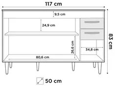 Balcão Gabinete Para Pia 120cm Suécia 3 Portas 2 Gavetas Branco/Castan