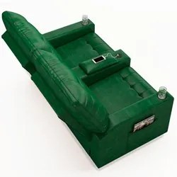 Poltrona de Cinema Reclinável 2 Lugares Baú USB Mallie FH9 PU Verde Mu