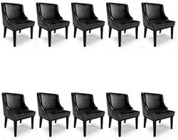 Kit 10 Cadeiras Estofadas Base Fixa de Madeira Preto Lia Sintético Pre