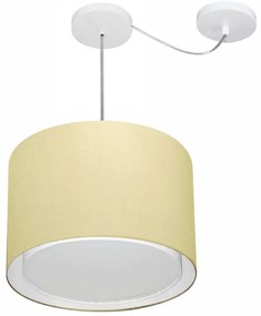 Lustre Pendente Cilíndrico Com Desvio Md-4306 Cúpula em Tecido 40x30cm Algodão Crú - Bivolt