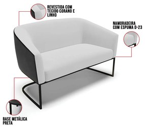 Namoradeira e 2 Poltronas Industrial Preto Stella Pto/Linho Cinza D03 - D'Rossi