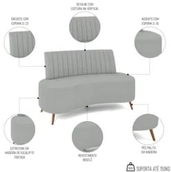 Sofá 2 Lugares para Sala Living 160cm Pés Palito Tamar Z08 Boucle Cinz