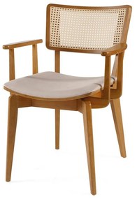 Cadeira com Braço Avery Estofado Anatômico Encosto com Tela Portuguesa Estrutura Madeira Tauari