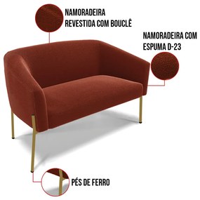 Sofá Namoradeira 2 Lugares Pé Ferro Dourado Stella Bouclê Terra D03 - D'Rossi