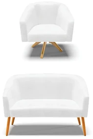 Sofá Namoradeira e Poltrona Giratória MA30 Stella Sintético PU Branco D03 - D'Rossi