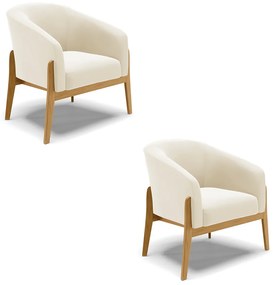 Poltrona Decorativa Base de Madeira kit 2 Stella Veludo Bege D03 - D'Rossi