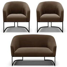Namoradeira e 2 Poltronas Industrial Preto Stella Suede Marrom D03 - D'Rossi