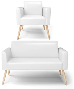 Sofá Namoradeira com Poltrona Pés Palito Natural Marisa Corano Branco D03 - D'Rossi