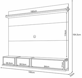 Painel TV 70 Pol 180cm Bancada Suspensa Eren H01 - D'Rossi - Cinamomo e Off White