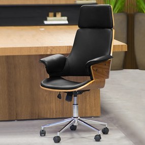 Kit 5 Cadeira de Escritório Home Office Decorativas Casemiro PU c/Regulagem de Altura Base Giratória Preto G56 - Gran Belo