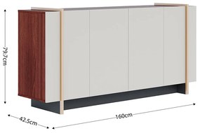 Aparador Buffet 4 Portas Oliwia 160cm Sala Jantar Pé Dourado C04 - D'Rossi - Off White e Nogueira
