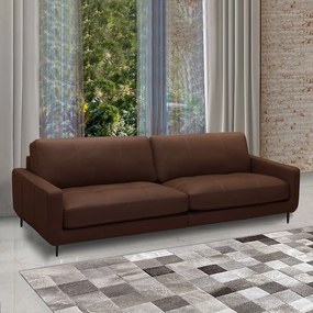 Sofá Decorativo Isaac 3 Lugares Sala de estar 240cm Pés em Aço Couro Marrom Chocolate G88 - Gran Belo