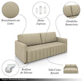 Sofá-Cama Decorativo Retrátil Thanos 2 Lugares 220cm Linho Bege G45 - Gran Belo