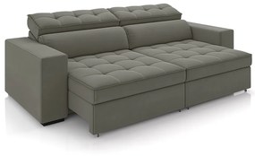 Sofá Decorativo Hugo 4 Lugares 300cm Reclinável e Retrátil Veludo Cinza G45 - Gran Belo