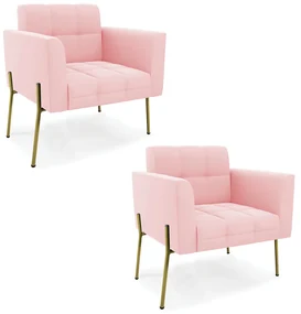 Poltrona PĂ© de Ferro Dourado para Sala Kit 2 Elisa Suede D03 - D'Rossi - Rosa BebĂŞ