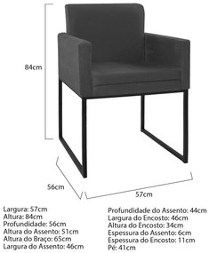 Poltrona Decorativa Bellinha Base de Ferro Preto Linho Chumbo  - ADJ Decor