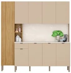 Cozinha Compacta Com Balcão 200cm Louvre Z06 Freijó/Vanilla - Mpozenat