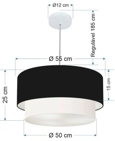 Lustre Pendente Duplo Cilíndrico Vivare Md-4356 Cúpula Tecido 55x50cm - Bivolt