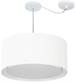 Lustre Pendente Cilíndrico Com Desvio Md-4308 Cúpula em Tecido 50x30cm Branco - Bivolt