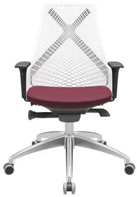 Cadeira Office Bix Tela Branca Assento Poliéster Vinho Autocompensador Base Alumínio 95cm - 64003 Sun House