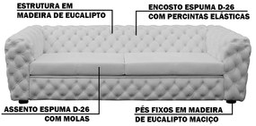 Sofá 3 Lugares Astúria 240cm Couro Branco G58 - Gran Belo