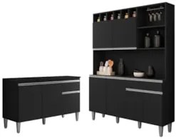 Cozinha Compacta Alice e Balcão Gabinete Com Tampo Tatiane 120cm Preto