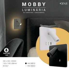 Arandela Mobby 13X14,5X8,8Cm Led 8W 3000K Ip20 Preto |Opus Hm 38810