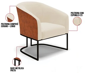 Namoradeira e 2 Poltronas Industrial Preto Stella Noz/Linho D03 - D'Rossi - Bege