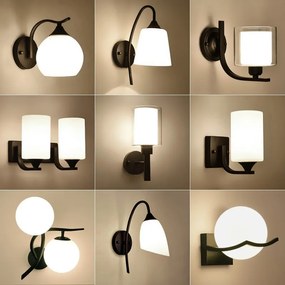 Arandelas Luminária de parede interna, abajur de vidro moderno minimalista com base e27 para decoração de loft, quarto e escada - Modelo-14 - Sem Lâmpada