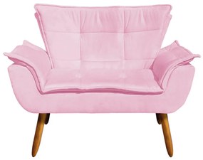 Sofá 2 Lugares Namoradeira Pé Palito Castanho Opala Suede D03 - D'Rossi - Rosa Bebê