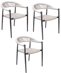 Kit 3 Cadeiras Área Externa de Alumínio Carmy com Corda Naútica Grafite/Amêndoa G56 - Gran Belo
