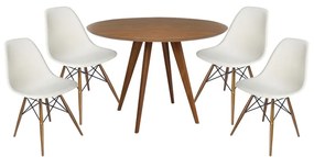 Conjunto Mesa Square Redonda Louro Freijó 88cm + 4 Cadeiras Eiffel - Branco