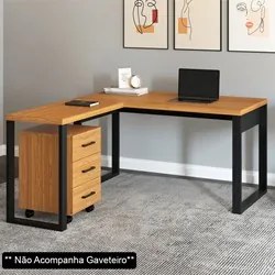 Mesa Escritório Em L Estilo Industrial F22 Freijó/Preto Fosco - Pradel