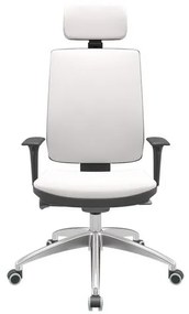 Cadeira Office Brizza Soft Vinil Branco Autocompensador Com Encosto Cabeça Base Aluminio 126cm - 63474 Sun House