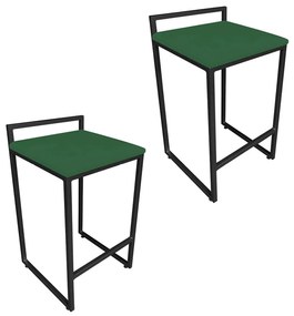 Conjunto 02 Banqueta Alta Industrial Pietra Suede Verde Base Preto D'Rossi