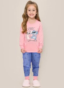 Pijama Stitch Rosa em Poliviscose